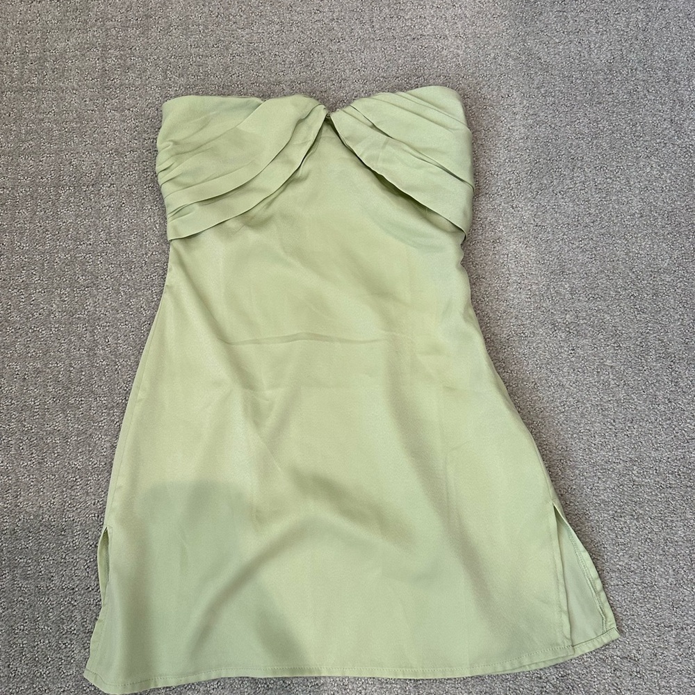 Princess Polly Strapless Pleated Sweetheart Mini Dress in Light Green